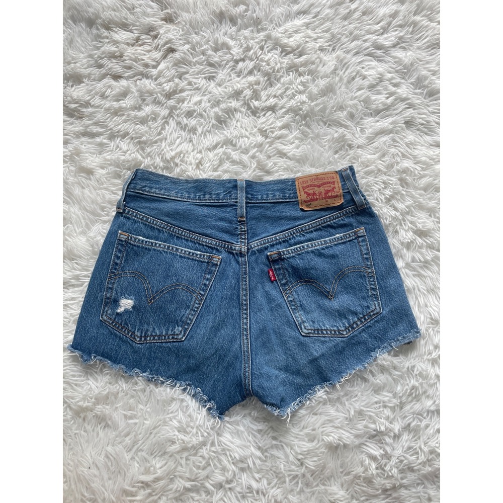 Levi's 501 Denim Shorts Distressed High Rise Cut Off Raw Hem - Picture 6 of 8